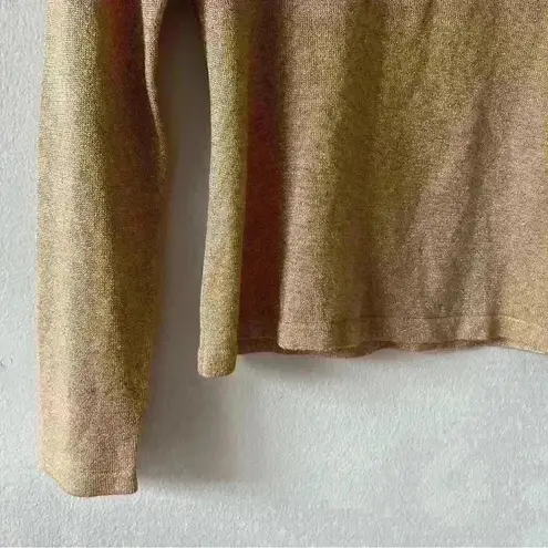Jeanne pierre S Tan Gold Metallic Long Sleeve Mock Neck Sweater Shoulder Pads