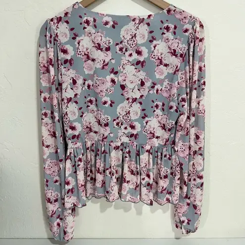 Brea Canyon Blue & Pink Floral Mesh Long Sleeve Top Size Large