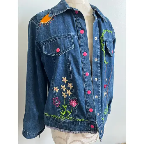 I Love Jesus Embroidered Denim Jean Jacket Medium Blue