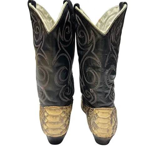 Exotic Leather Python Snakeskin Women’s Cowboy Boots size 6.5 Vintage Slip On Gold