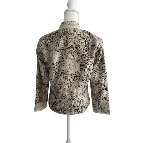 CHICOS 100% Silk Paisley Swirl Beige Jacket Size Chicos 0 US S 4