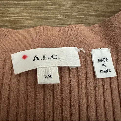 A.L.C. Declan Scoop Neck Rib Knit Long Sleeve Top in Beige Tan Size XS