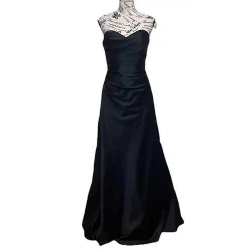 Alfred Angelo 7418 Asymmetric Draped Bridesmaid Dress Black Maxi Floral Gala 4
