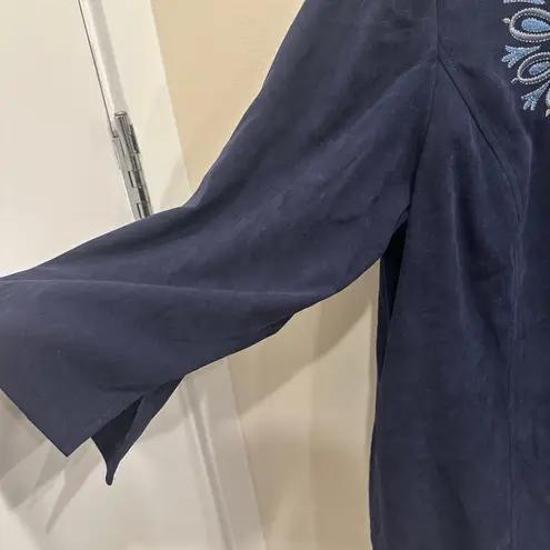 Bob Mackie Vintage Wearable Art Navy Embroidered Asymmetrical Button Jacket 1X