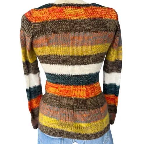 Ultra Flirt Vtg Y2K Soft Chunky Knit Striped Multicolor Patch Pockets Sweater Size XS Boho - Image 5