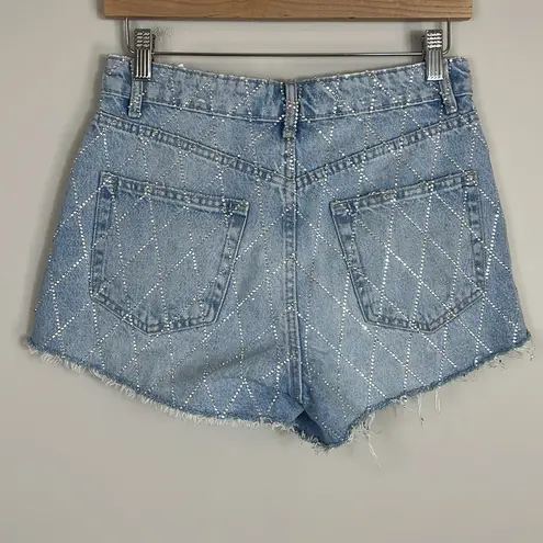 ZARA  Rhinestone High Rise Curved Light Blue Denim Shorts Size 6 or 28