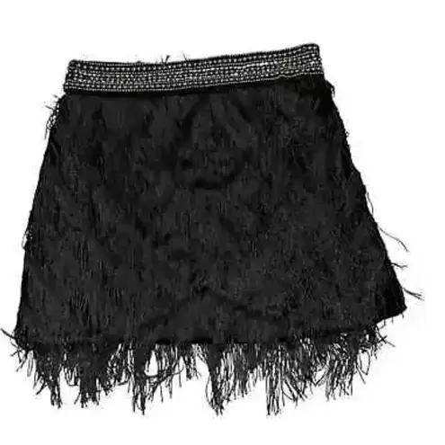 ZARA  Black Fringed Mini Skirt(Size
Medium)