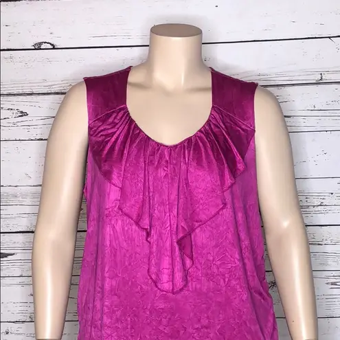 Fashion Bug NWT Size 2X Magenta Ruffle Neckline Ruched Side Tank Top Blouse
