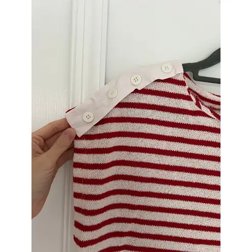 ZARA Red and White Striped Top with Button Details on Shoulder