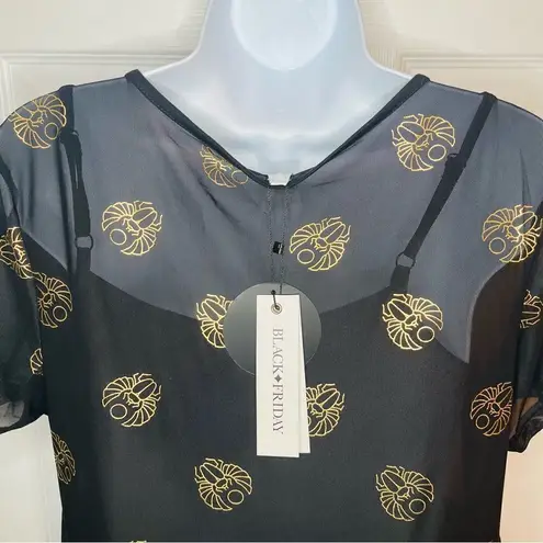 Black Friday Totally Buggin' Babydoll Dress Mesh Black Metallic Bug Print XS NWT