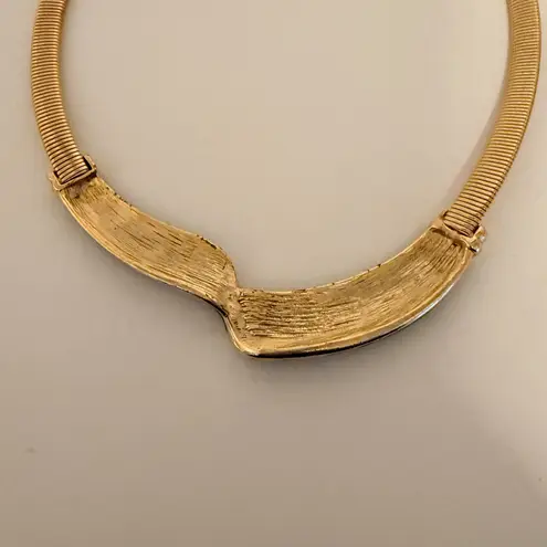 Choker Collar Necklace Gold Tone Abstract Art Inlay Statement Piece