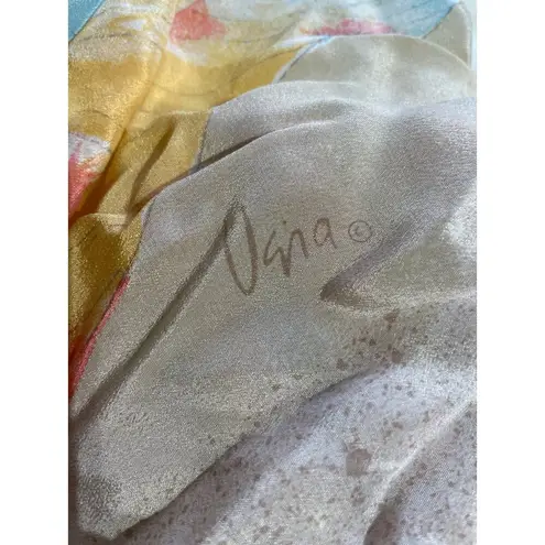 Vintage Prima Vera Collection 100% Silk Scarf With Colorful Abstract Design & Sp Size 30