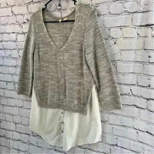 Moth Anthropologie Mixed Media Sweater Blouse Gray and White Size‎ Medium