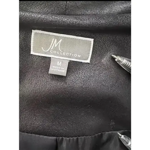 JM Collection Faux Leather Jacket Coat Draped Black Plus Size M Shoulder Padded