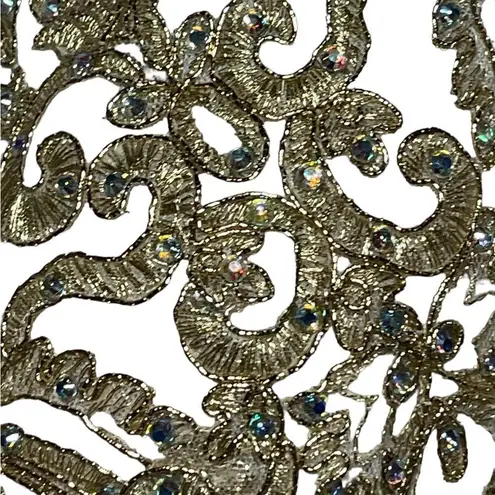 XScape Embellished Embroidered Mikado Party Dress White Gold Size 2 EUC