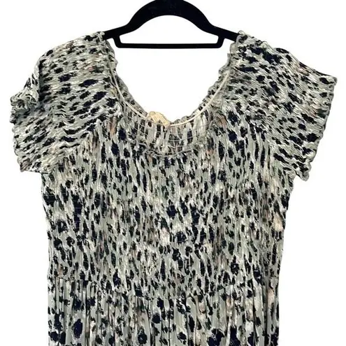 Mystree Womens Animal Print Smocked Slit Summer Maxi Dress Black Green Large