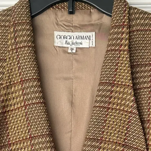 Giorgio Armani  Vintage silk wool Brown Herringbone Structured Blazer 4 - Image 2