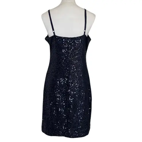 Marina Women's Spaghetti Strap Sequin Dress Navy Blue Mini Sz 14 Size M