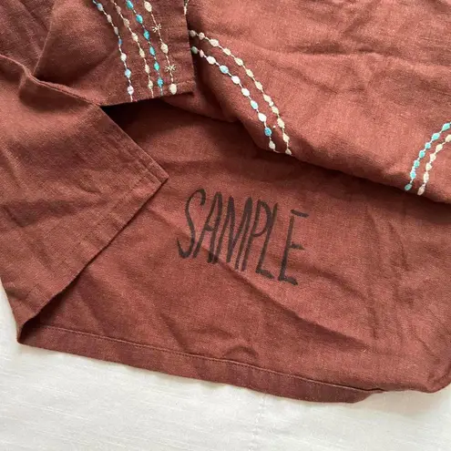 Vintage Melrose Studio Brown linen blend shell tank top with blue stitching Size M