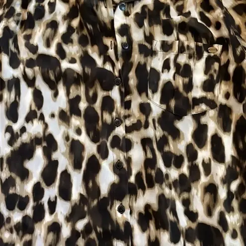 Guess  Animal Print Long Sleeve Button Down Blouse