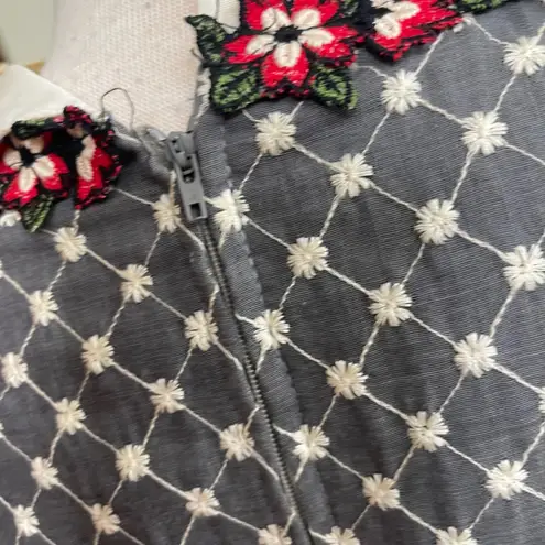 Vtg Floral Embroidered Maxi Dress Mock Neck Lace Ruffle Victorian sm