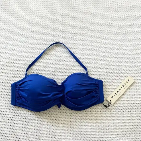 Vitamin A Ruched Bandeau Bikini Top NWT 8 Removable Halter Strap Tie Back Medium