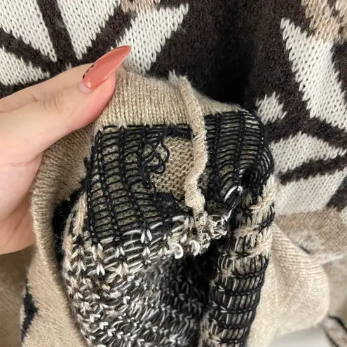 Vintage 90’s Brown Tan White Fair Isle Snowflake Winter Cozy Mock Neck Sweater