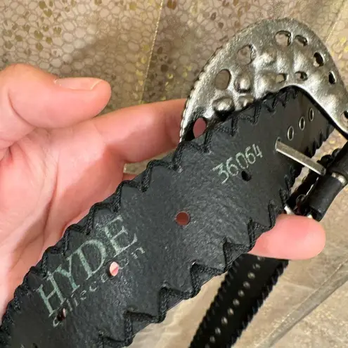 Hyde Collection Black Leather Silver Studded Western Rhinestone Belt XL