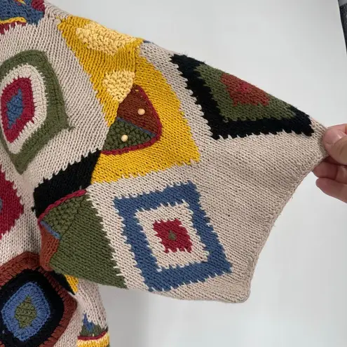 Vintage Knitting Needles Knit Sweater Embellished Geometric Sweater Wacky Sz L Tan Size L
