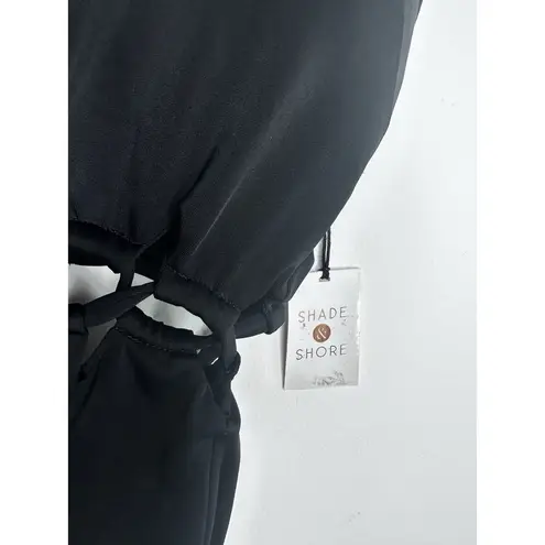 Shade & Shore Black plunge Halter One piece Swimsuit 34C NWT Peekaboo Woven Sexy