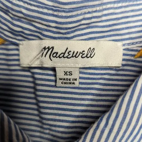 Madewell  Blue White Striped Star Embroidered Button Up Short Sleeve Shirt XS