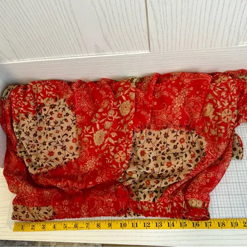 Coldwater Creek Skirt Women Size XL Red Tan Patch Mesh Pullon Boho Western Flowy - Image 5