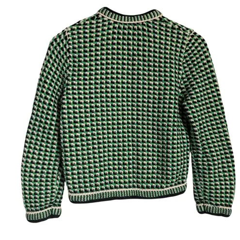 Maje Maneflanne Green Tweed Long Sleeve Preppy Cardigan Jacket Size Small