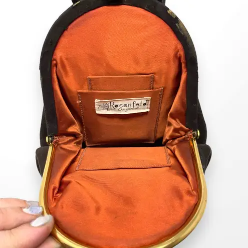 30s HARRY ROSENFELD ORIGINAL Vintage RARE Black Suede Mini Purse Wristlet