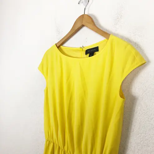 St. John Bateau Neck Mini Dress Size 4 Yellow Casual Draped Stretch Preppy