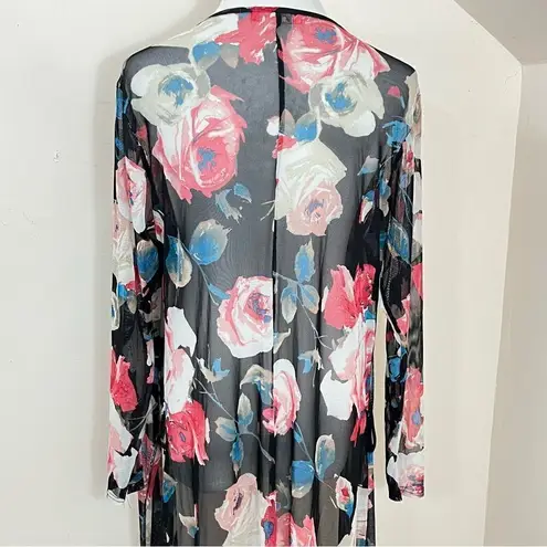 Rainbow Y2K Sheer Floral Maxi Duster L/XL Black Size L