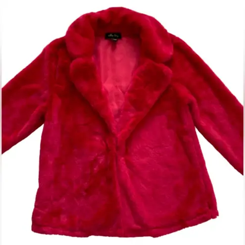 Melissa Paige Coat Faux Fur Red Soft Warm Holiday Teddy Jacket Size Small