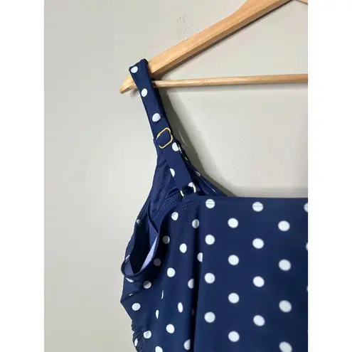 LANDS END Navy Blue Polka Dot V