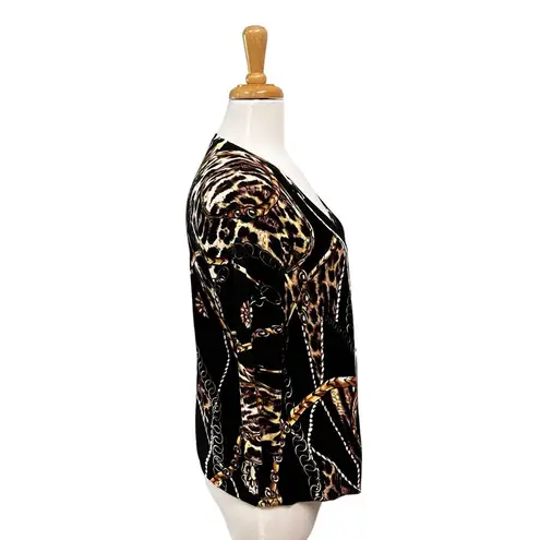Boston Proper Cardigan Sz S Leopard Animal Chain Classy Maximalist Careerwear