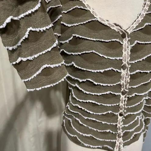 Coconut Style Women Vintage Olive Green Scalloped Ruffle Cardigan Sweater Size M Size M