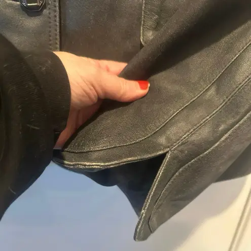 Y2K Classic 90s Minimalist Black Soft Genuine Leather Fitted Blazer Large