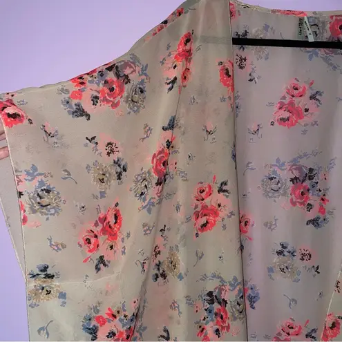 Live 4 Truth 3X Kimono Chiffon Cream Open Front Cardigan Pink Floral