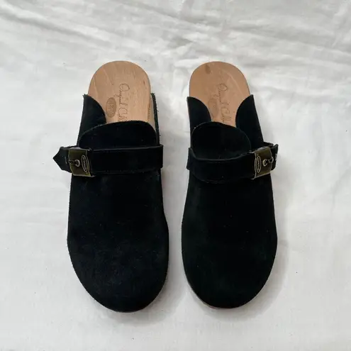 Dr. Scholls Original Collection Black Suede Wood Clog Mules 9