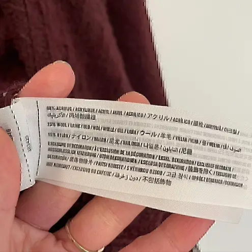 Hollister  Fringe Blanket Cardigan Burgundy Maroon Red Open Draped WOOL Sweater