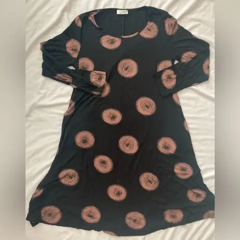 Komil Black Cocoon Long Sleeve Graphic Print Midi Dress Size Small Blue