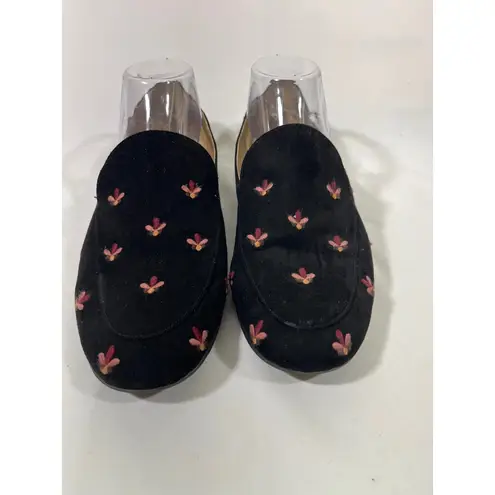 Circus by Sam Edelman Women's Embroidered Suede Loafer Flats Black & Pink Sz 9.5