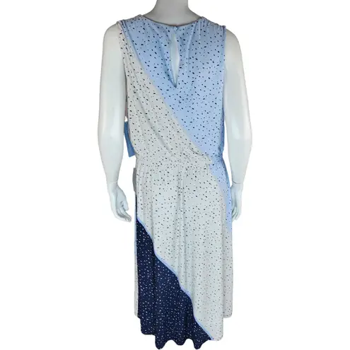 London Times  Womens Sleeveless Jewel Neck Midi Dainty Dress Sz 12 Blue Dots