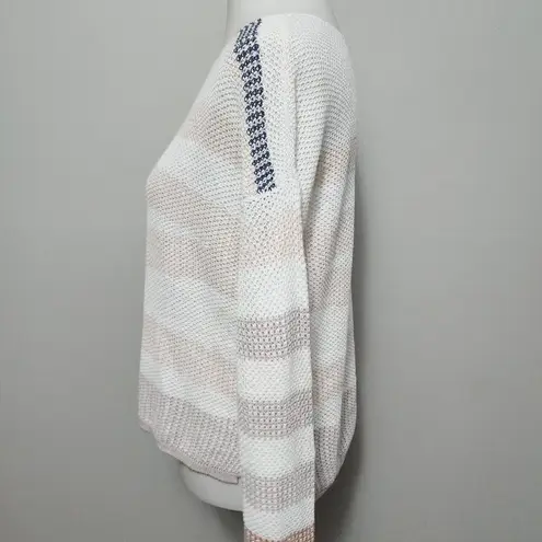 Nic+Zoe Cannon Neutral Stipe Linen Blend Sweater Size MP