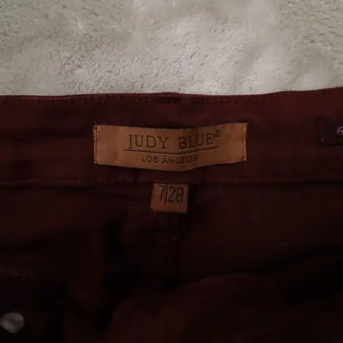 Judy Blue Jeans Womens 7/28 Oxblood High Waist Tummy Control Wide Crop Stretch