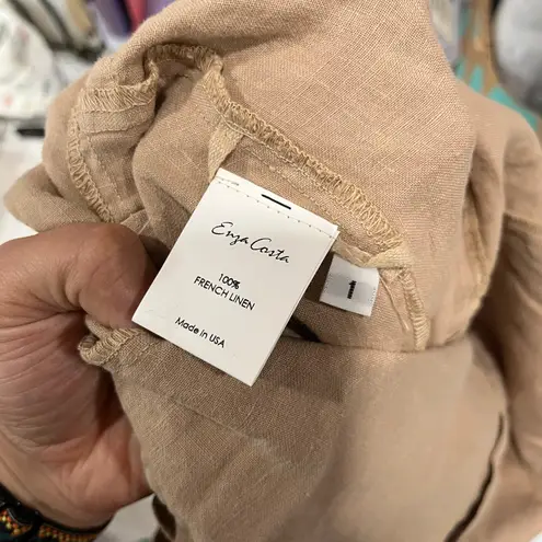 Enza Costa Revolve Tan 100% French Linen Minimalist Jumpsuit Womens Size Small